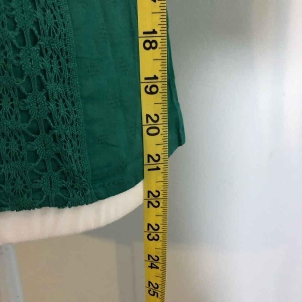 NWOT Teal Green Crochet Trim High Neck Peasant Top Blouse Puff Sleeve New - Picture 7 of 11